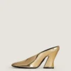 Sculpted Heeled Mules in Mirror Effect Leather Sculpted Heeled Mules in Mirror Effect Leather