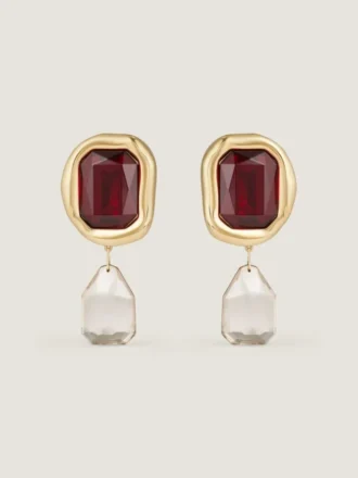 Sculptural Crystal Clip Earrings in Metal and Crystals Sculptural Crystal Clip Earrings in Metal and Crystals