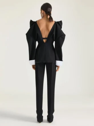 Single-Breasted Slashed Jacket in Wool Grain De Poudre