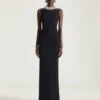 Sliced Long Dress in Crepe Cady