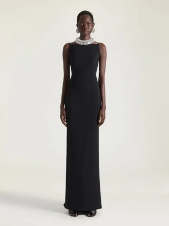 Sliced Long Dress in Crepe Cady