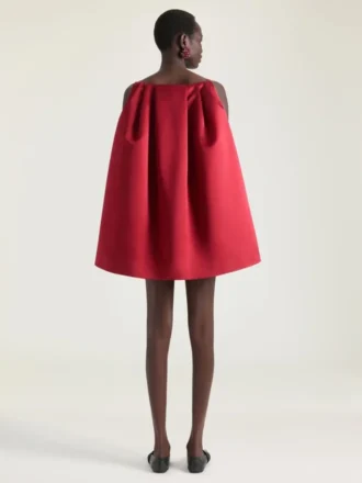 Sliced Mini Dress in Satin with Cape