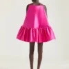 Sliced Mini Ruffled Dress in Satin Sliced Mini Ruffled Dress in Satin