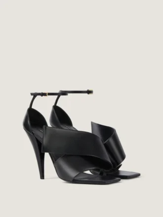 Sliced Square Heeled Sandals in Leather