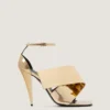 Sliced Square Heeled Sandals in Mirror Effect Leather Sliced Square Heeled Sandals in Mirror Effect Leather