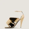 Sliced Square Heeled Sandals in Mirror Effect Leather Sliced Square Heeled Sandals in Mirror Effect Leather
