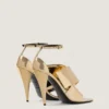 Sliced Square Heeled Sandals in Mirror Effect Leather Sliced Square Heeled Sandals in Mirror Effect Leather