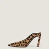 Spiky Heeled Mules in Pony Effect Leather with Leopard Pattern Spiky Heeled Mules in Pony Effect Leather with Leopard Pattern