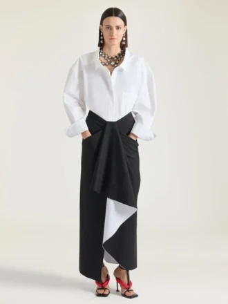 Wrapped Midi Skirt in Bonded Wool and Mohair