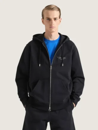 Zipped Hoodie in Fleece with Givenchy Stamp Print